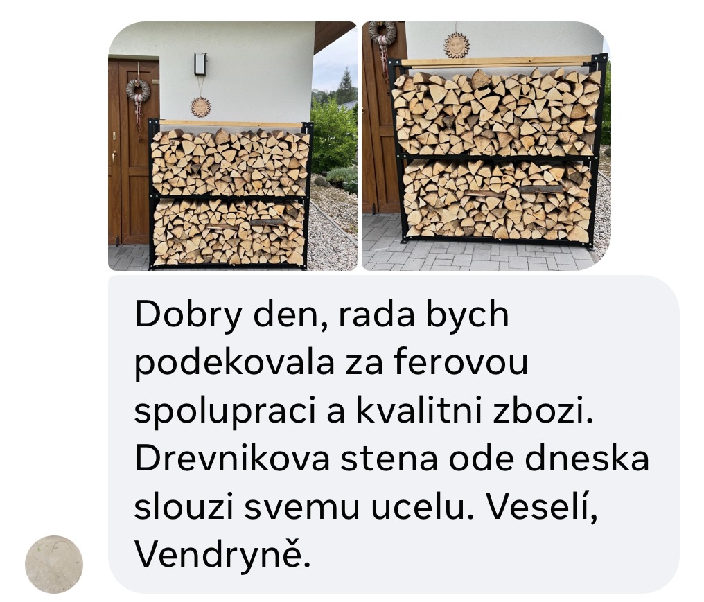 Zpráva od zákaznice z Vendryně s fotkami Dřevníkové stěny: Dobrý den, ráda bych poděkovala za férovou spolupráci a kvalitní zboží. Dřevníková stěna ode dneška slouží svému účelu.