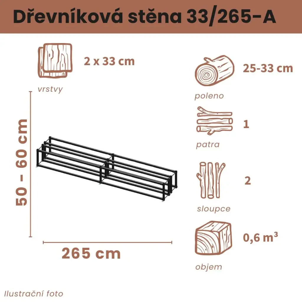 Dřevníková stěna 33/265 cm dvojitá