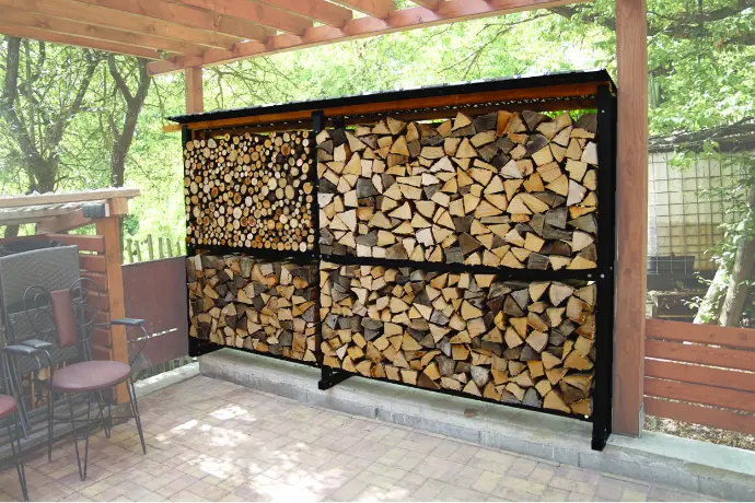 Dřevníková stěna 33/375 cm se skloněnou nerezovou střechou