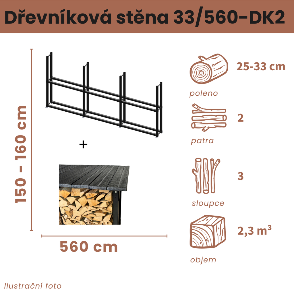 Dřevníková stěna 33/560 cm s šindelovou střechou