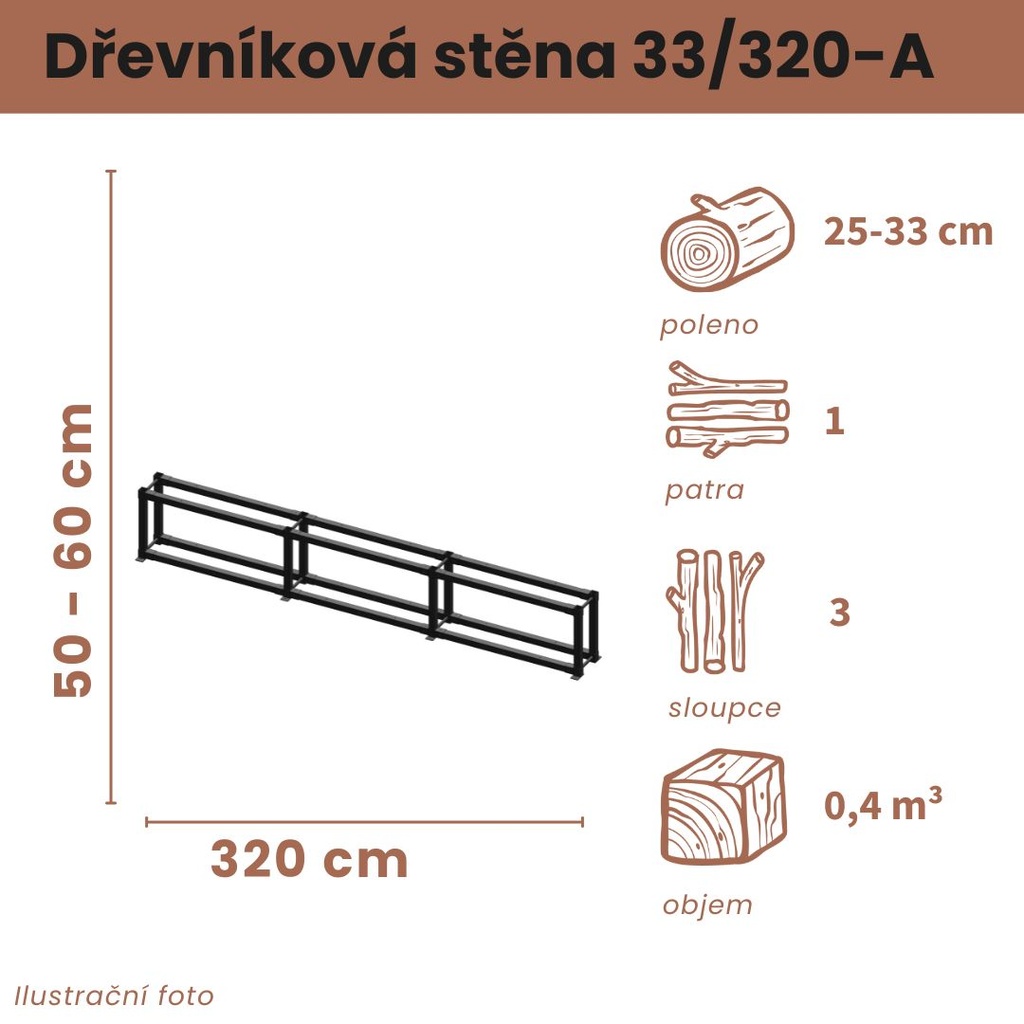 Dřevníková stěna 33/320 cm