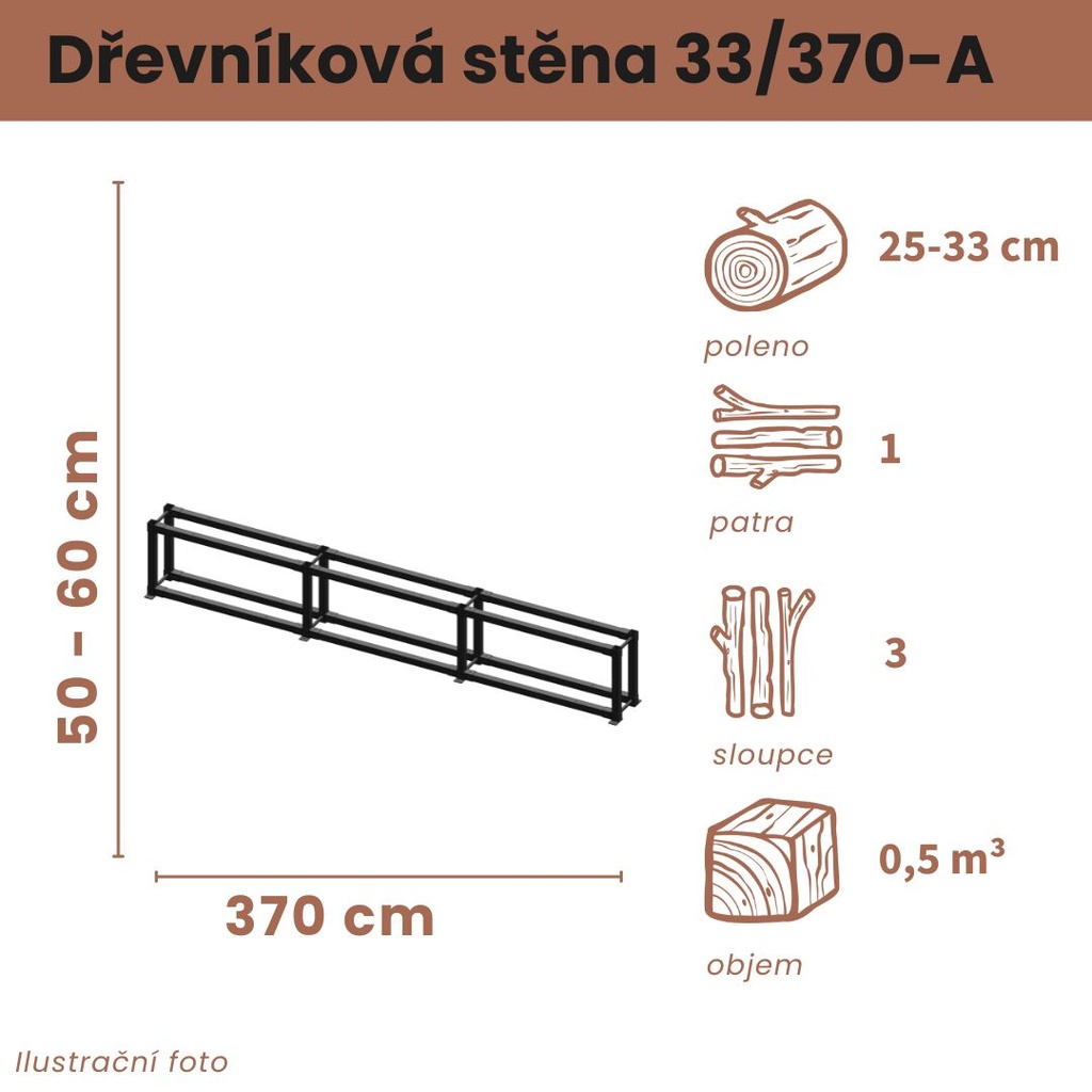 Dřevníková stěna 33/370 cm