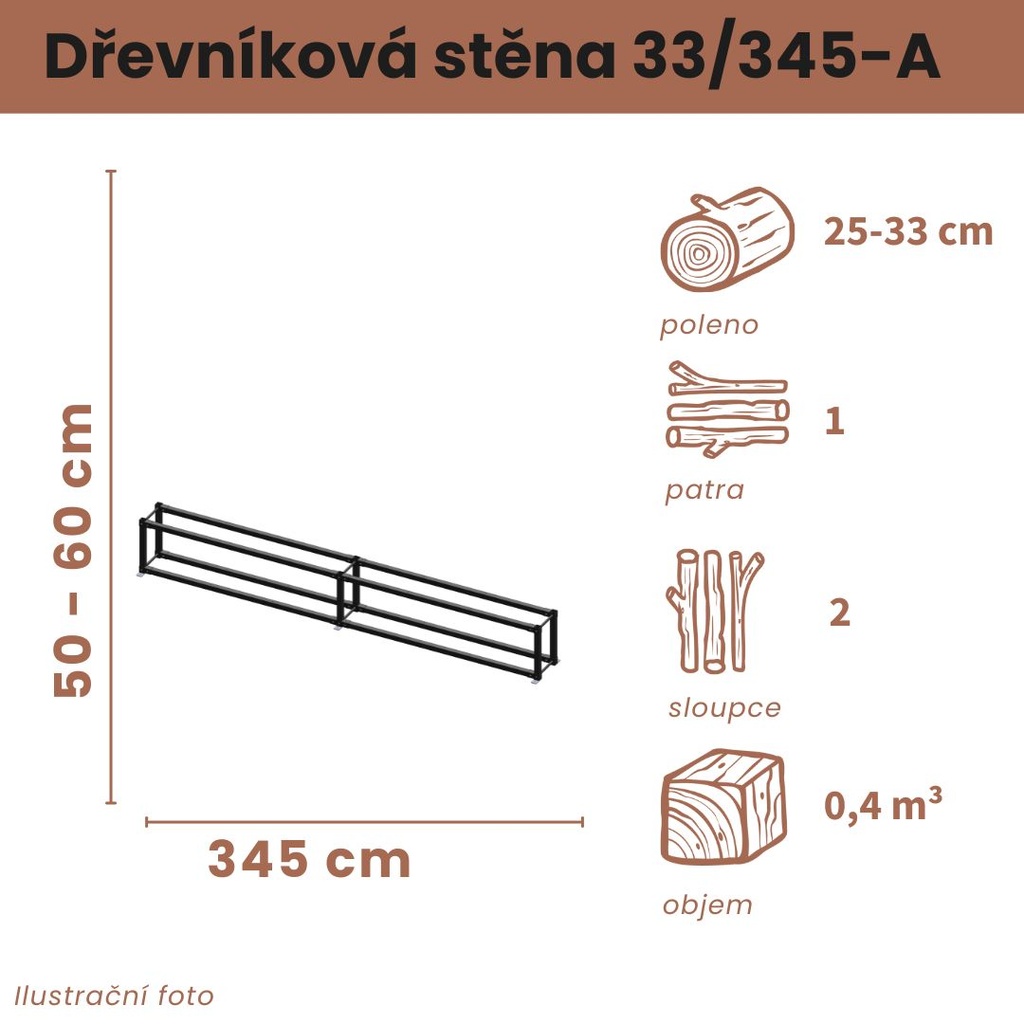 Dřevníková stěna 33/345 cm