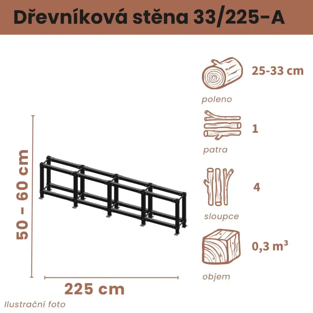 Dřevníková stěna 33/225 cm