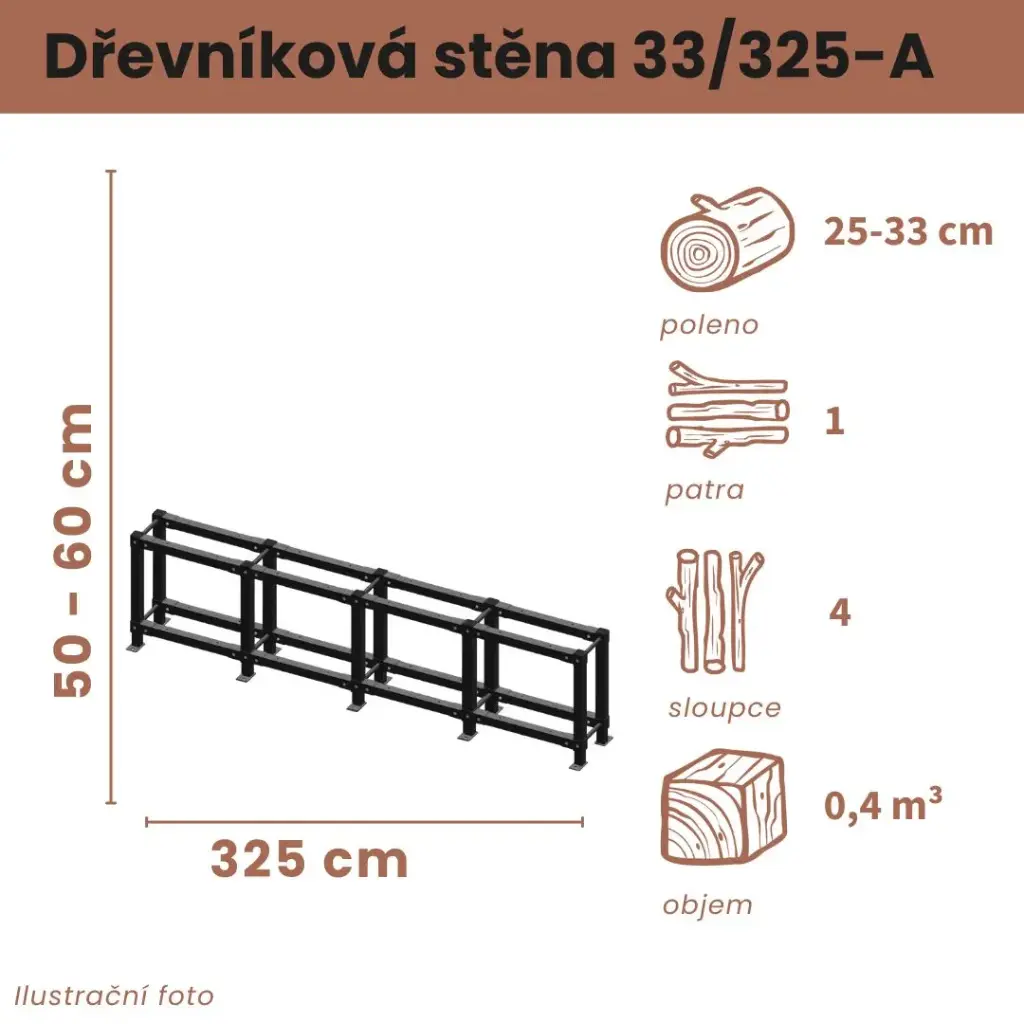 Dřevníková stěna 33/325 cm