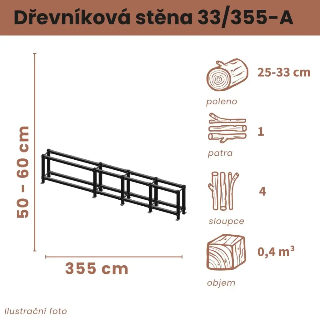 Dřevníková stěna 33/355 cm